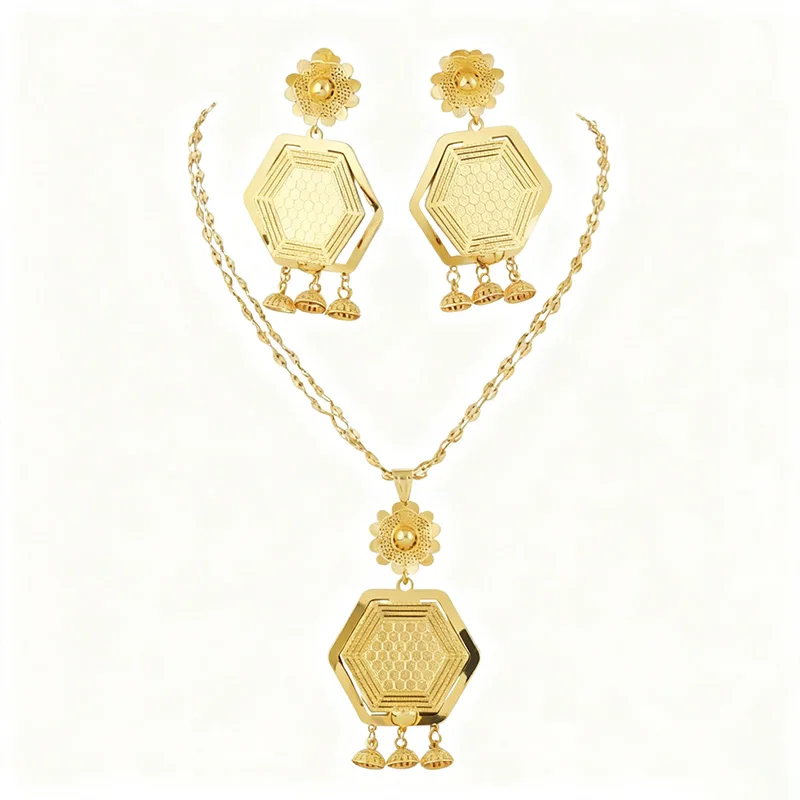 Dubai 24K vergoldetes Schmuckset Afrikanische Damen Bankett Hochzeitsset Hochzeitsschmuck Geschenk Vergoldete Blume – Detail 2