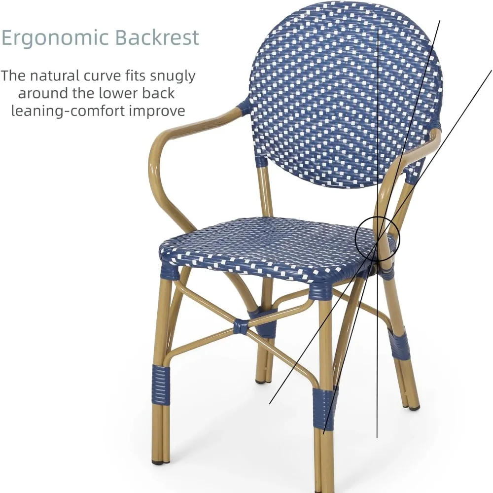 Set 2 Kursi Bistro Perancis - Rotan Segala Cuaca dengan Rangka Aluminium & Bambu