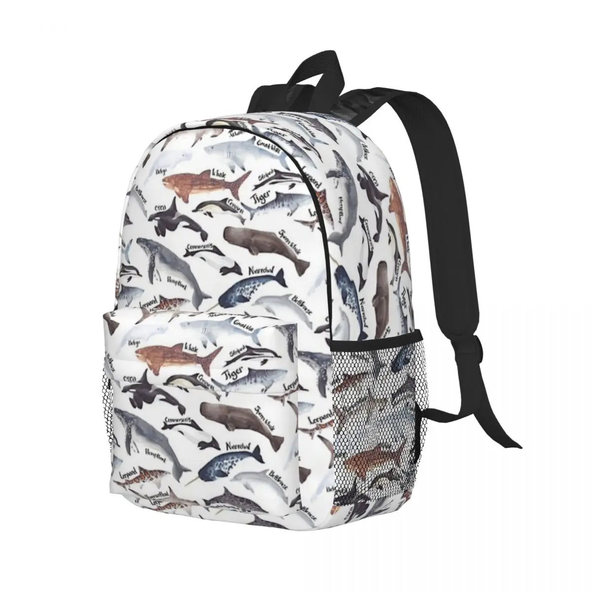 Types Of Whales, Sharks And Dolphins Watercolour Backpacks Teenager Bookbag Students School Bags Laptop Rucksack Shoulder Bag