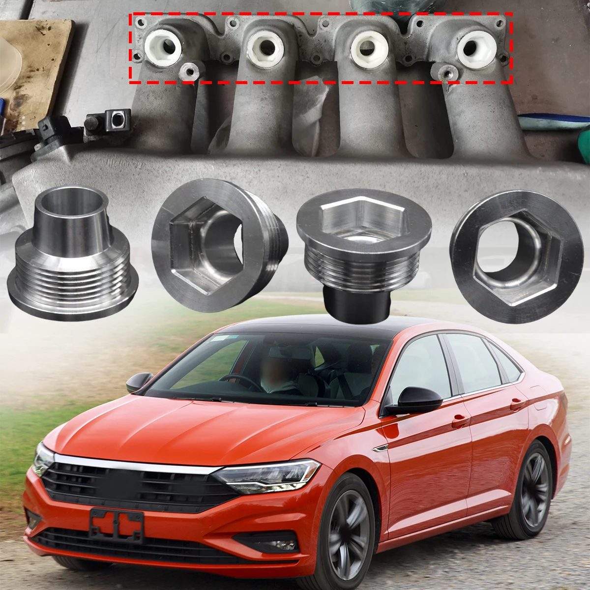 

4X Upgrade Aluminum Fuel Injector Insert Cup Seat for VW Jetta MK4 2000-2005 1.8T Part Control Engine Repair Auto Car 06B133555D