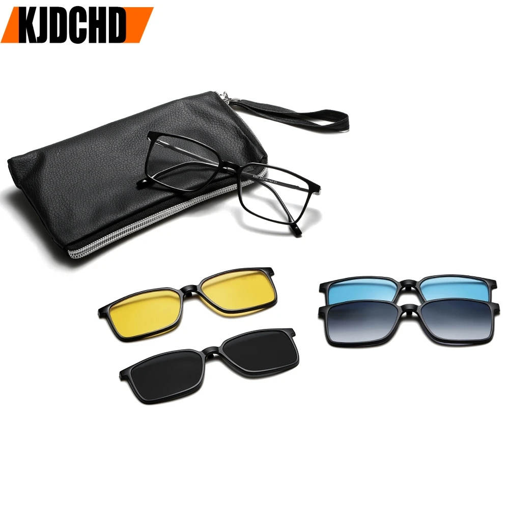 

KJDCHD Fashion 1+4 Polarized Magnetic Clip-On Glasses Men's Small Size TR90 Alloy Optical Prescription Eyeglasses Frame