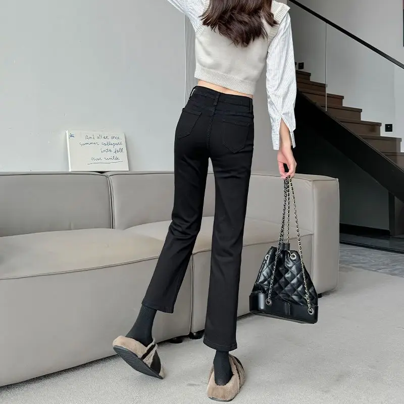 

Женские джинсы Slim Fit прямого кроя, черные, весна-осень 2026, новинка, маленький размер, укороченные, повседневные