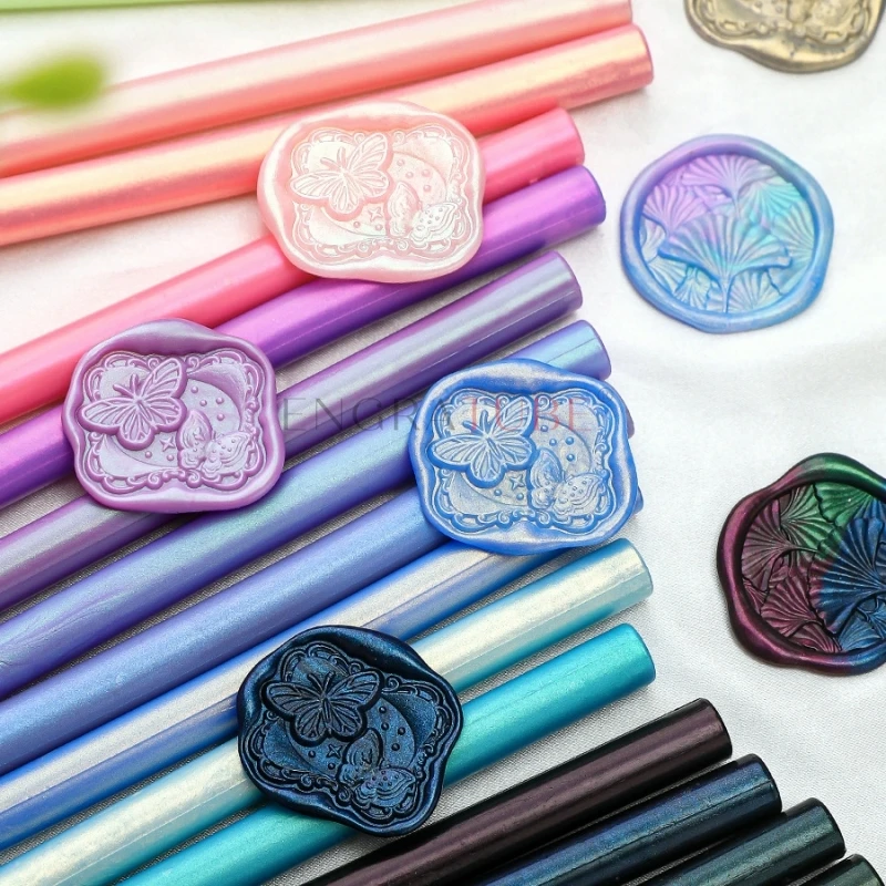 

10pcs Seaing Stamp Wax Sticks Aurora Cylindrical Wax Rod For Melting Glue Gun Wedding Party Invitation Gift Decoration 13.3X1cm