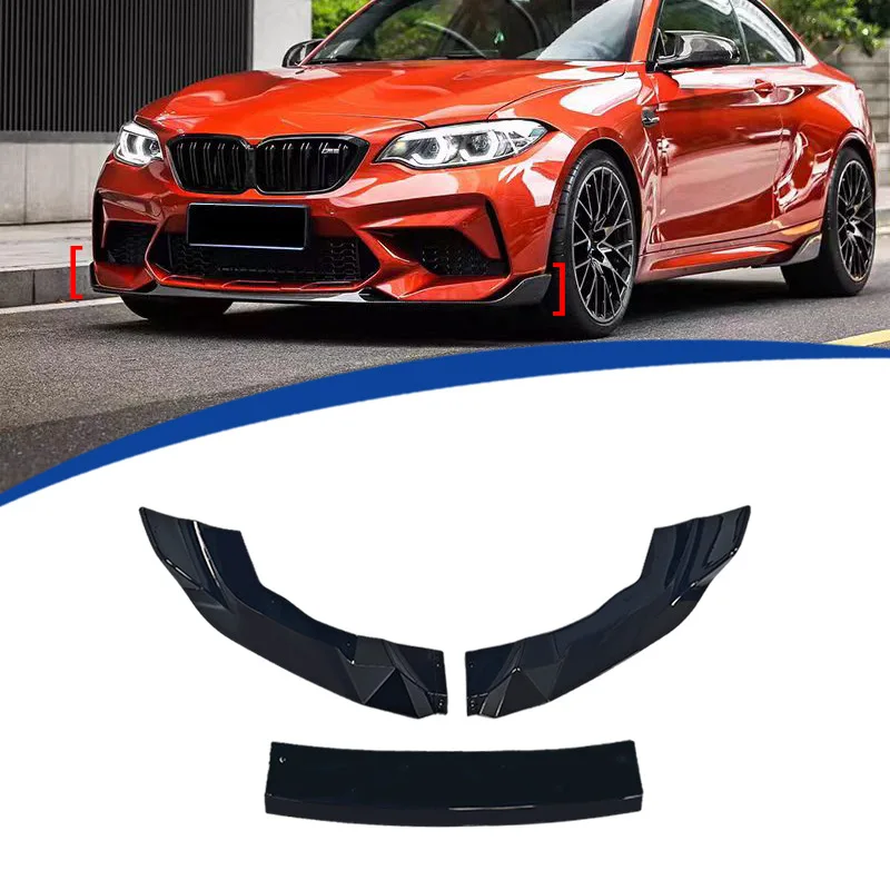 Gloss Black 3-Piece Front Lip Splitter PP Material for BMW M2 F87 2015-2021, Easy to Install