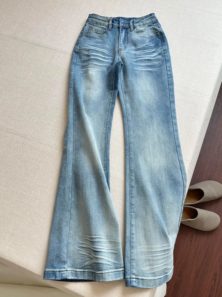 Women's Light Blue Micro Flared Jeans Summer Streets 90s Wide Legs Sweatpants Loose Trousers Female High Waisted Fashion Pants