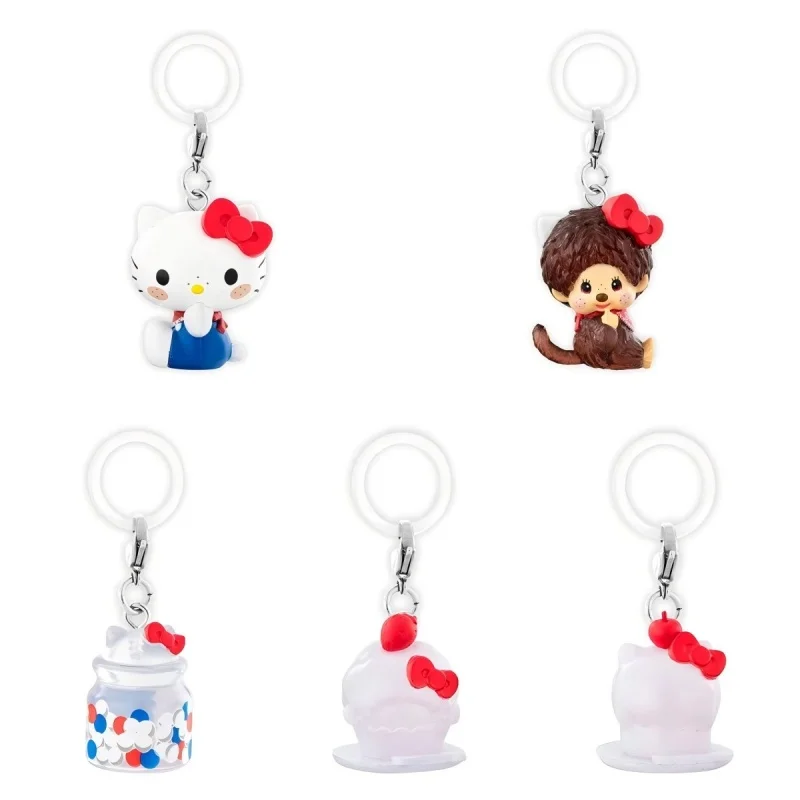 

Bandai Genuine 5 шт. Gashapon ненじる مس너펀サ Hello Kitty × Monchhichi Toys For Kids Gift Коллекционная модель украшений