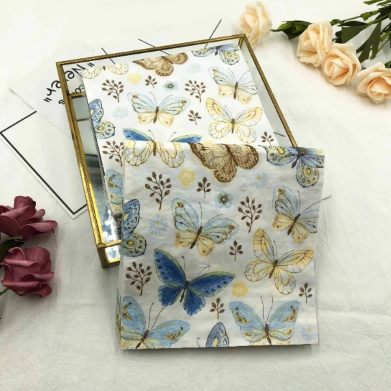 Colorful Printed Napkins New Butterfly Models Hotel Cafe Party Wedding Square Paper Napkin Placemats Food Grade Napkin 2 Ply 33c