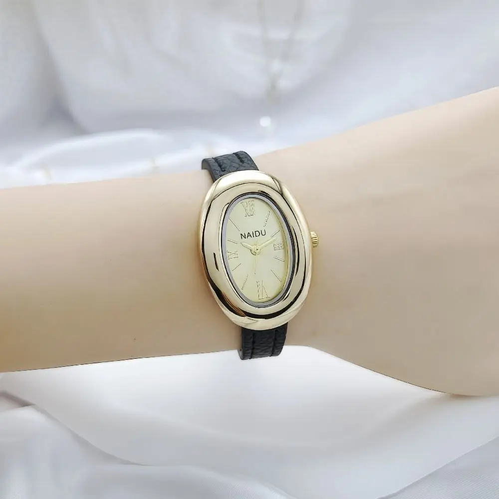 Goose Egg Shape Luxury Women Quartz Watch Soft Leather Strap Casual Vintage Oval Ladies Watches Durable Female Wristwatch