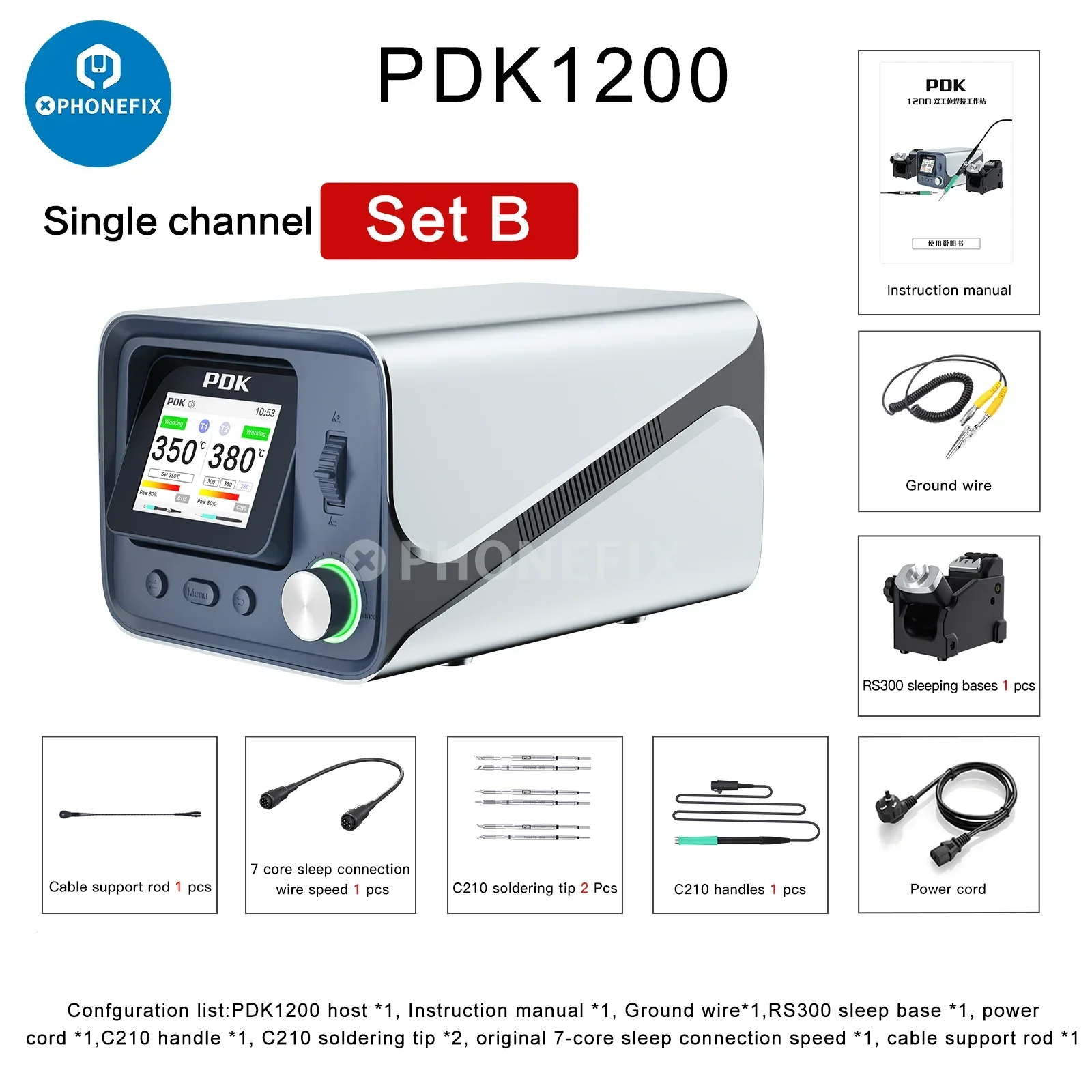 i2C PDK1200 Soldering Station 300W Single/Dual Electronic Welding Rework Station Suit Soldering Iron Tip 210/245/115 Handle