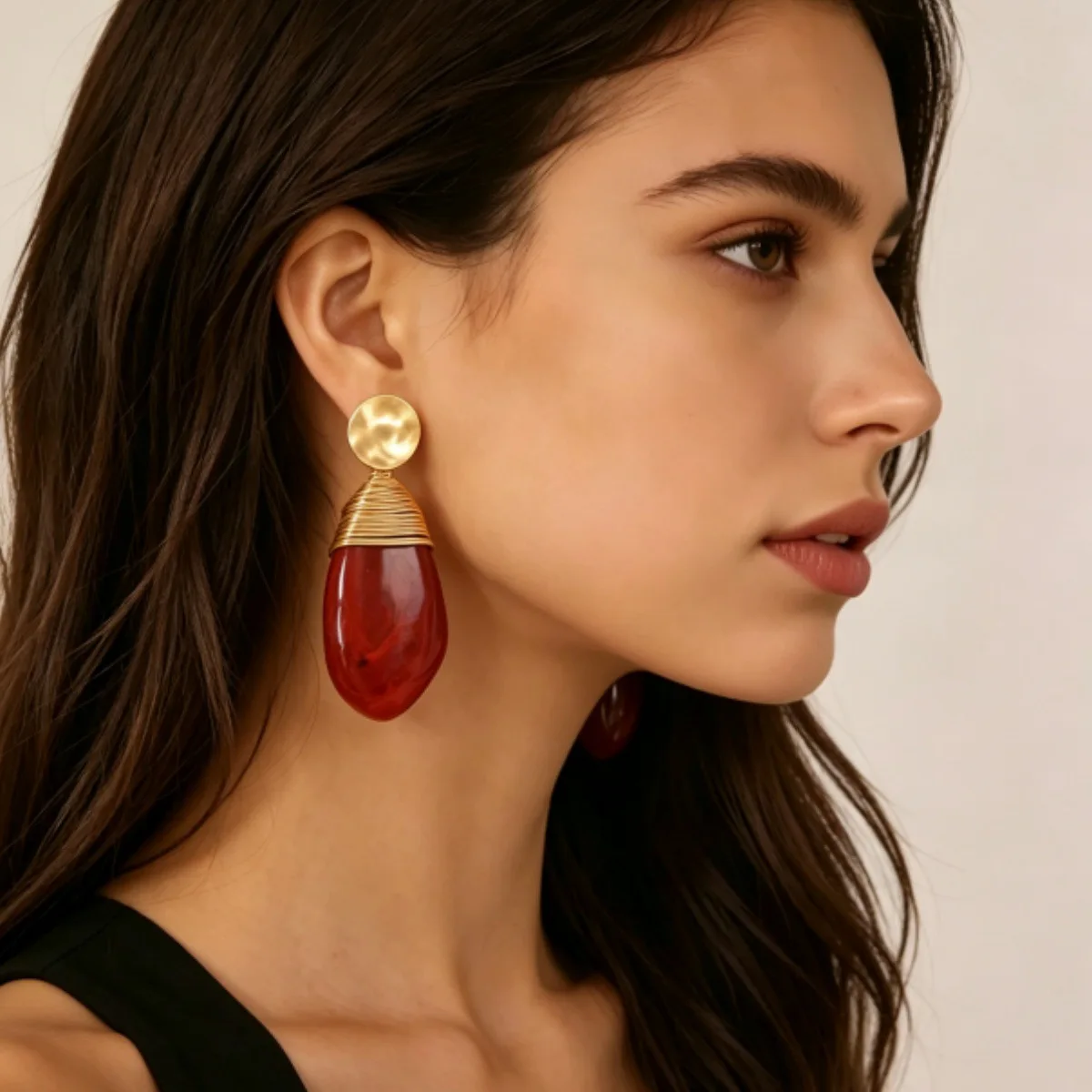 smudged resin winding handmade red geometric earrings women's retro light luxury high-end temperament earrings