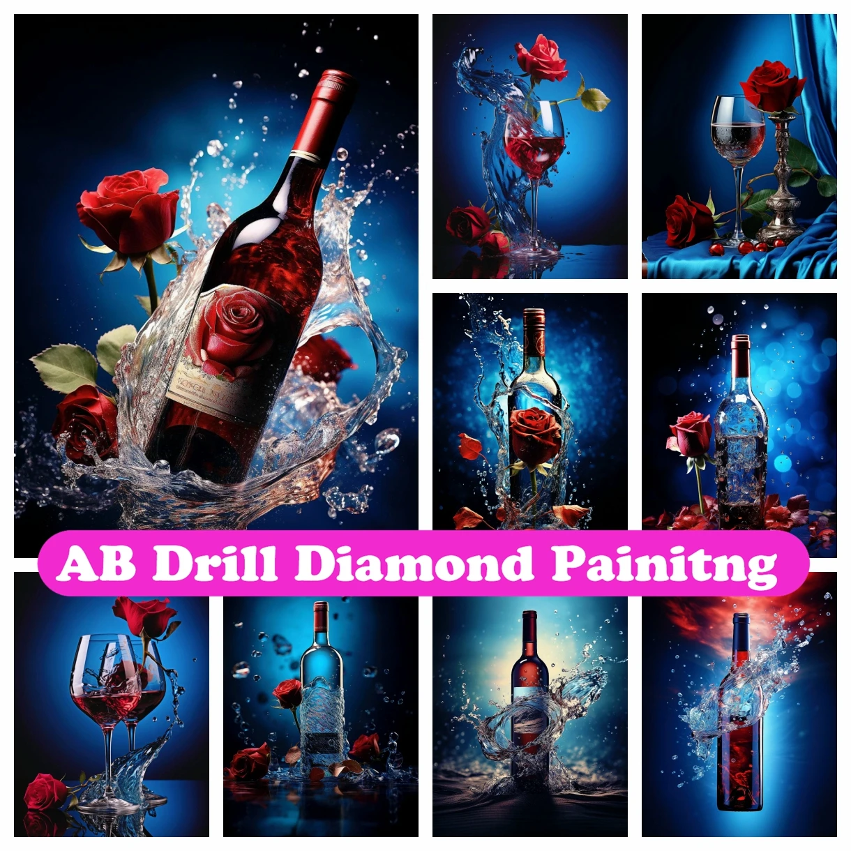 

Red Wine Rose 5D DIY AB Diamond Painting Embroidery Art Cross Stitch Mosaic Rhinestones Handicrafts Craft Home Decor Gift