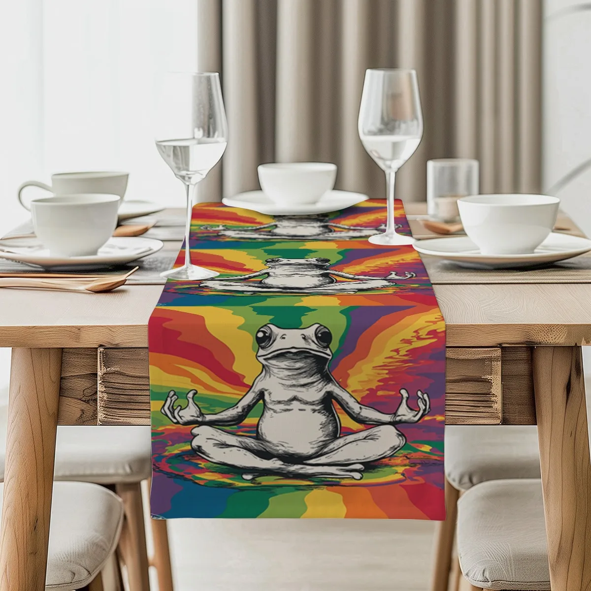 decoration table runner Rainbow Frog Psychedelic Long cloth for home, kitchen,outdoors,garden,restaurants,banquet supplies.