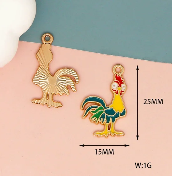 10 pcs Cartoon  Chicken Charm Pendants Enamel Craft, Perfect for DIY Earrings, Bracelets, Neck Handmade Craft Supplie
