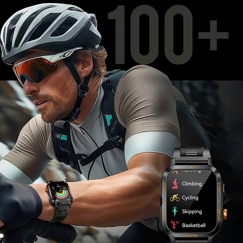 Grade Starke Taschenlampe SmartWatch Männer Herzfrequenz 880 mAh Batterie 3ATM Wasserdichte Drahtlose Anruf Sport Smartwatch Für IOS Android