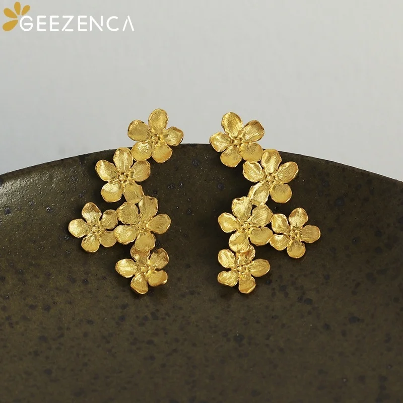 GEEZENCA نحى مجوهرات 925 فضة ثلاثية الأبعاد قرط صغير زهري المرأة لذيذ مصمم العصرية بيان القرط هدية حفلة