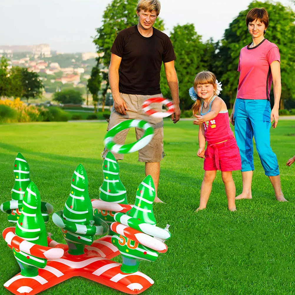 1 Set Christmas Tree Toss Ring Game Funny Xmas Ring Tossing Toy Kids Toy Christmas Tree Inflatable Ring Toss Game Party Favors