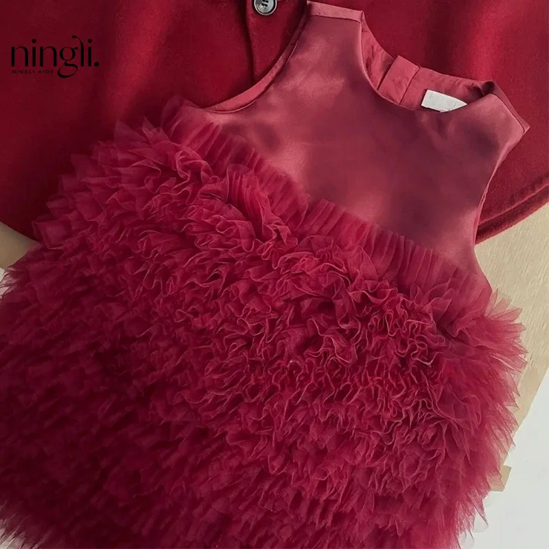 Children's Clothing2024Autumn and Winter Girls' Fashionable Red Dress Vest Dress Little Girl Princess Dress Fashionable Dress