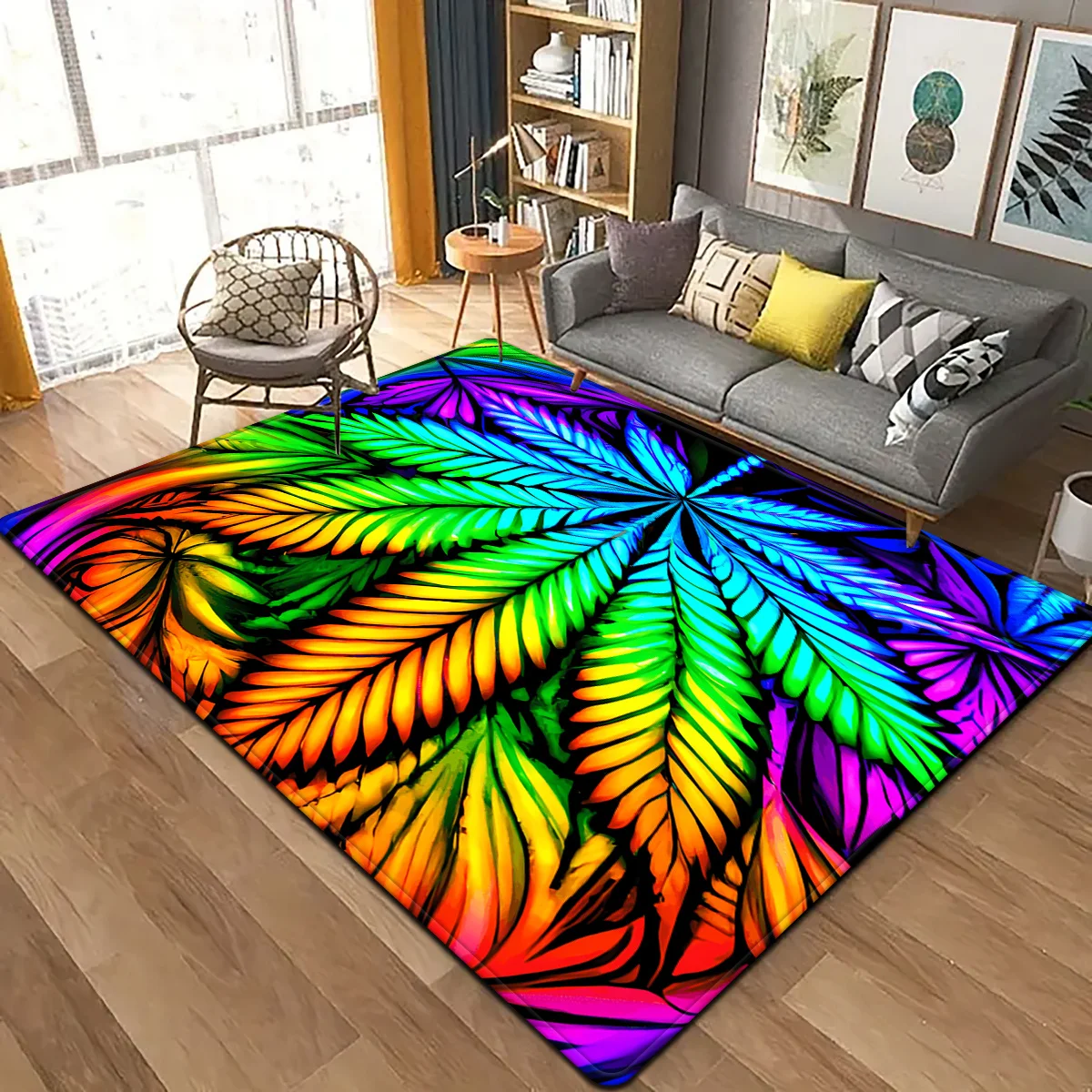 Colorful Gradient Leaf Pattern Area Rug, Soft Touch & Non-Slip, Fade-Resistant Carpet for Bedroom & Living Room Decor