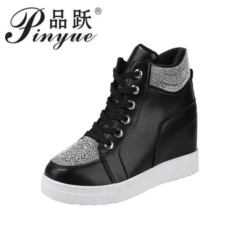 7.5cm Women Casual Sneakers White Platform Shoes Wedge Sports Shoe Fashion Diamond sequins Black Chunky Vulcanized Shoes 34 40