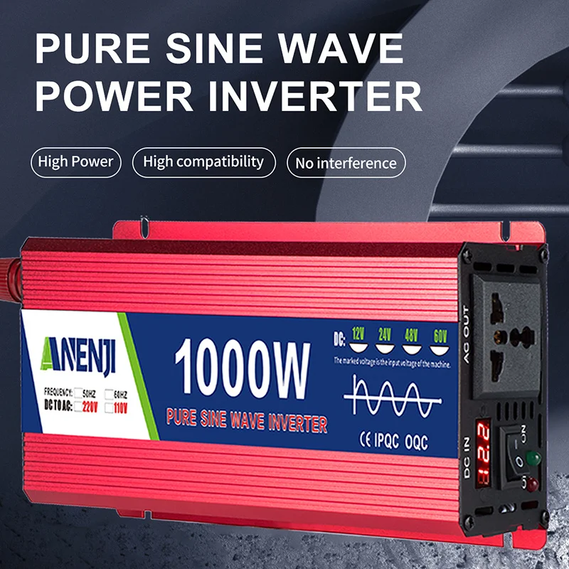 Pure Sine Wave Inverter 1000W 3000W DC 12V 24V 48V to AC 220V 110V Power Voltage Converter Car Solar Inverter EU/US/Universal