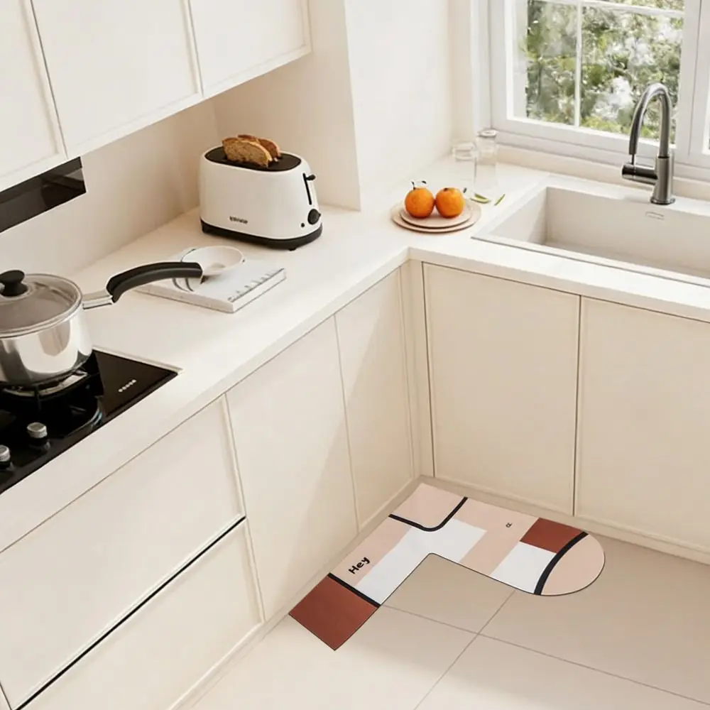 60*60cm Kitchen Carpet L-Shape Oil-Proof Anti-Slip Floor Mat Water Absorbent Wipable Surface Waterproof Doormat Kitchen Floor