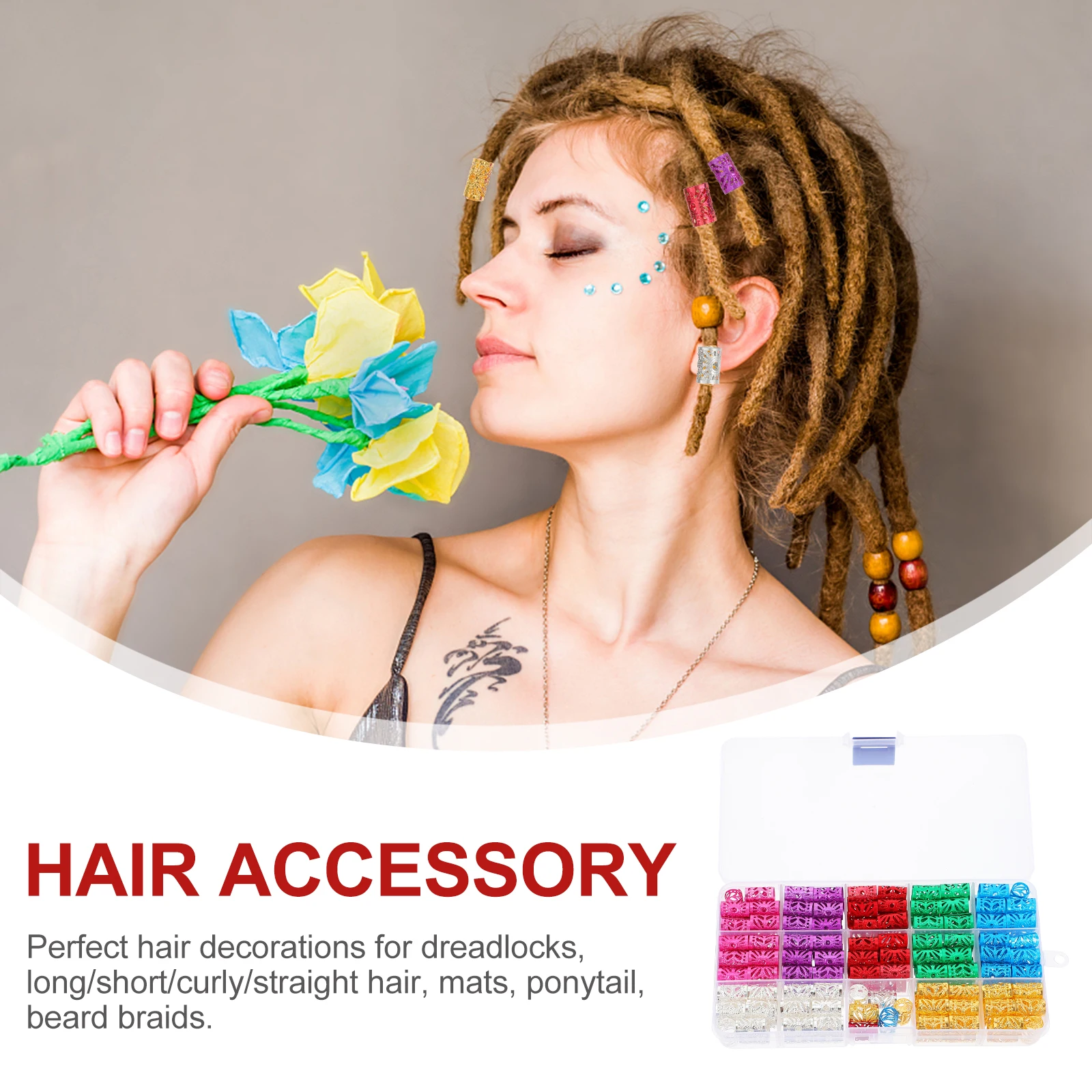 

170pcs Hair Accessories Set for Dreadlocks Ponytail Extensions Hollow Cuffs Rings Metal Decorations Gifts