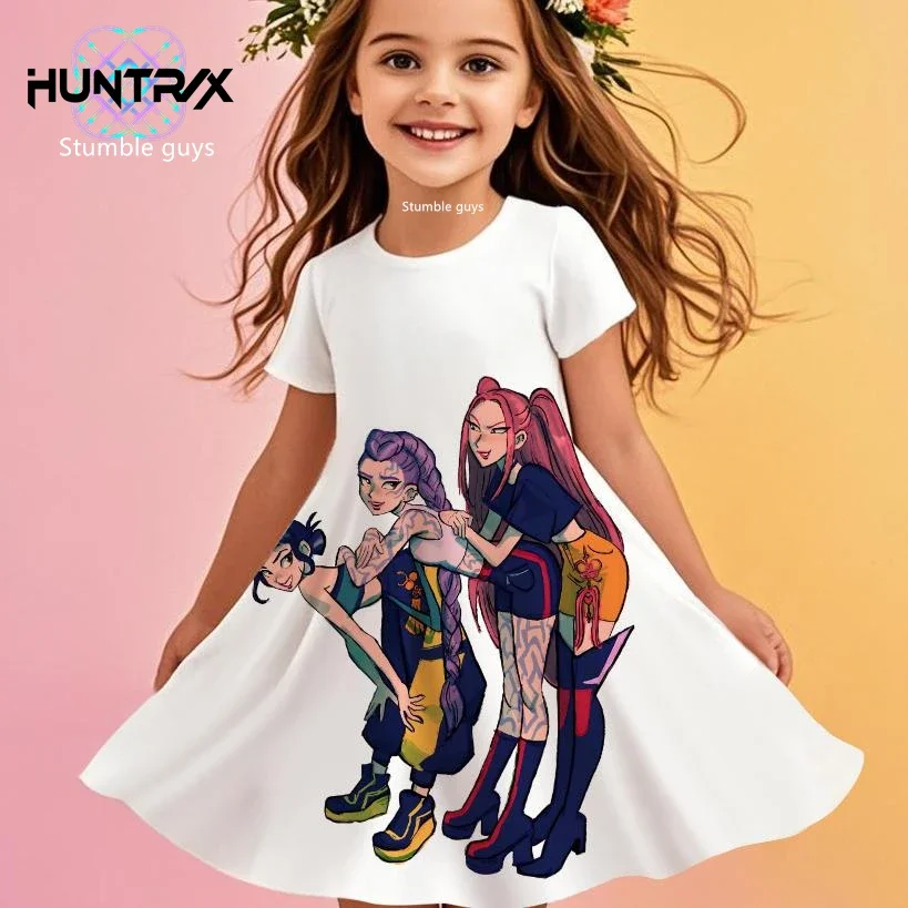 

Girls Kpop Demon Hunters Beach Dress Summer Kids Anime Cartoon Pretty Princess Casual Sleepwear