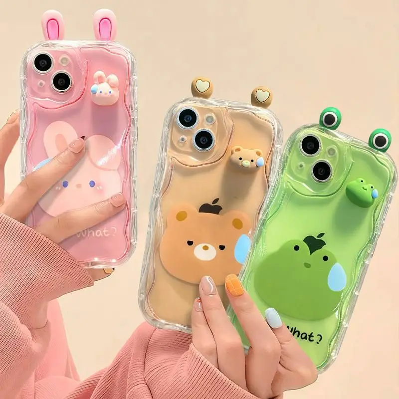 Korean Cute 3D Ears Bear Rabbit Cream Wave Edge Case for Infinix Smart 6 Plus 6 HD 7 Hot 20 30 12 9 Play 30I 20i Clear TPU Cover