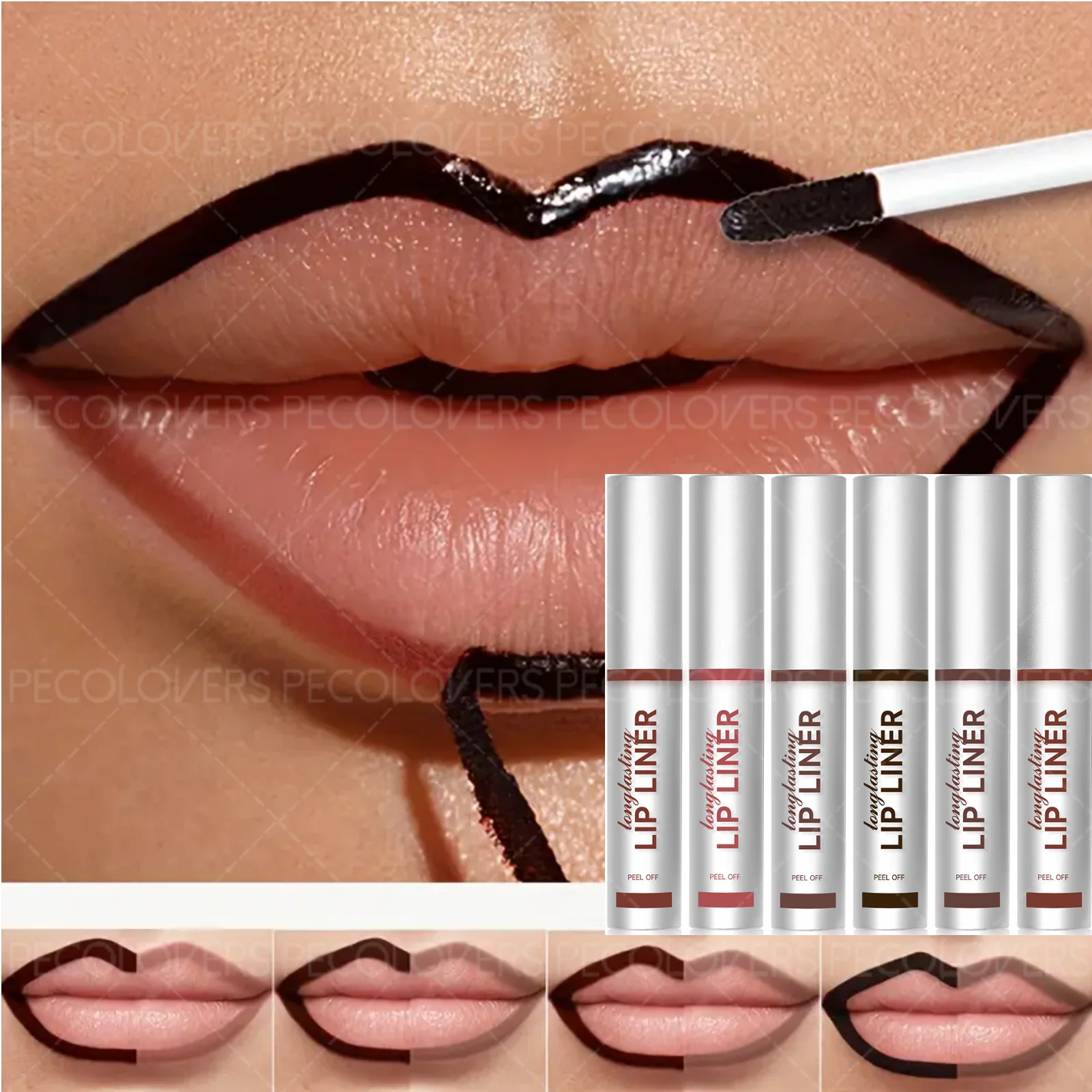 Delineador de labios mate, diseño despegable, resistente al agua y de larga duración, fácil de usar, hidratante, adecuado para tipos de piel color beige claro, 1 ud.