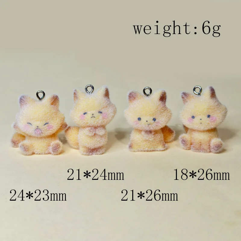 

20pcs Fluffy Flocking Resin Charms Cute Doll Yellow Fox Pendant For Making Earrings Keychain Bag Accessories Supplies