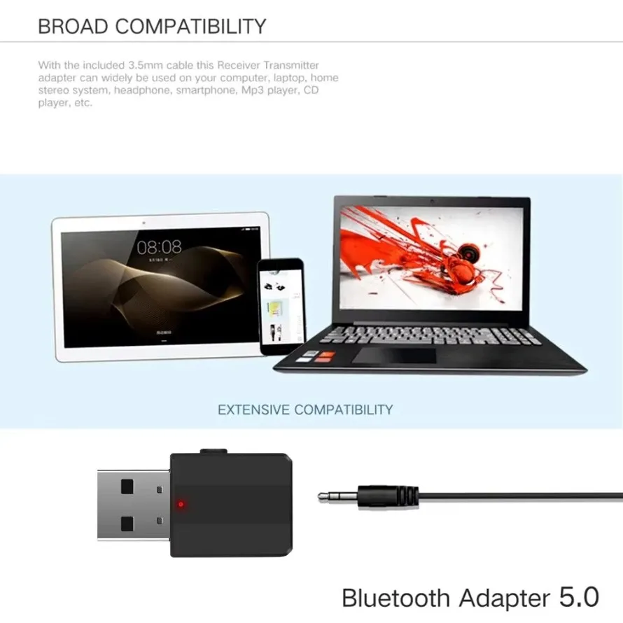 USB-передатчик Bluetooth-приемник 2 в 1, беспроводной USB-адаптер Bluetooth, разъем AUX 3,5 мм для ПК, автомобильной музыки, AUX, стерео, ТВ, наушников