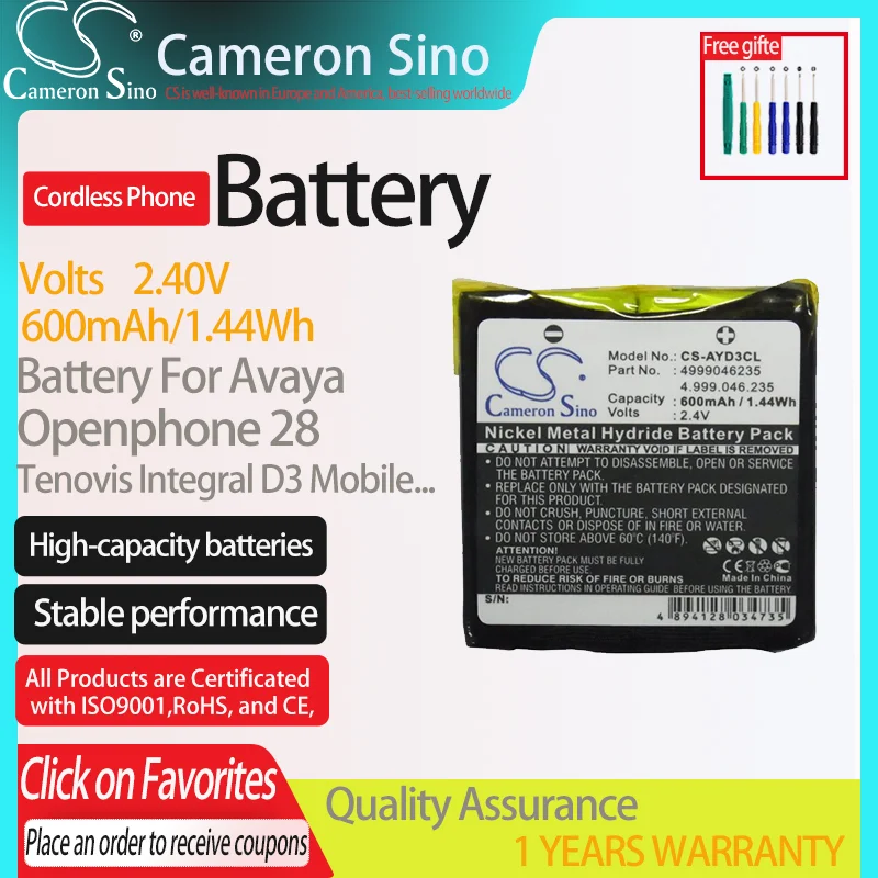 CameronSino Battery for Avaya Tenovis Integral D3 Mobile C4065R.fits 4.999.046.235 NTTQ49MAE6,Cordless Phone Battery.