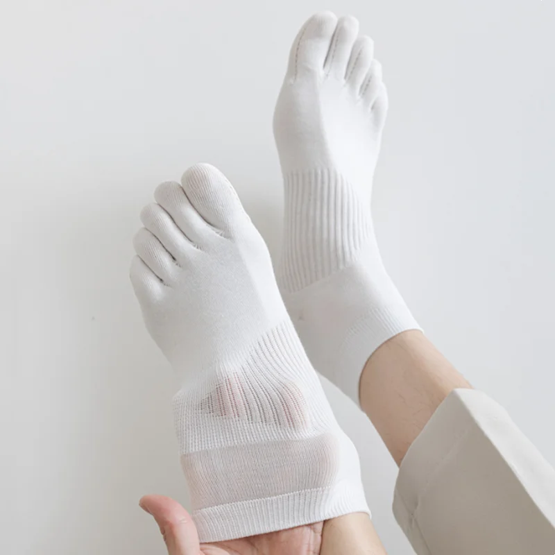 

Summer Mesh Thin Breathable Low Tube Socks Men Male Casual Solid Color Ankle Socks Five Finger Black White Gray Blue Short Socks