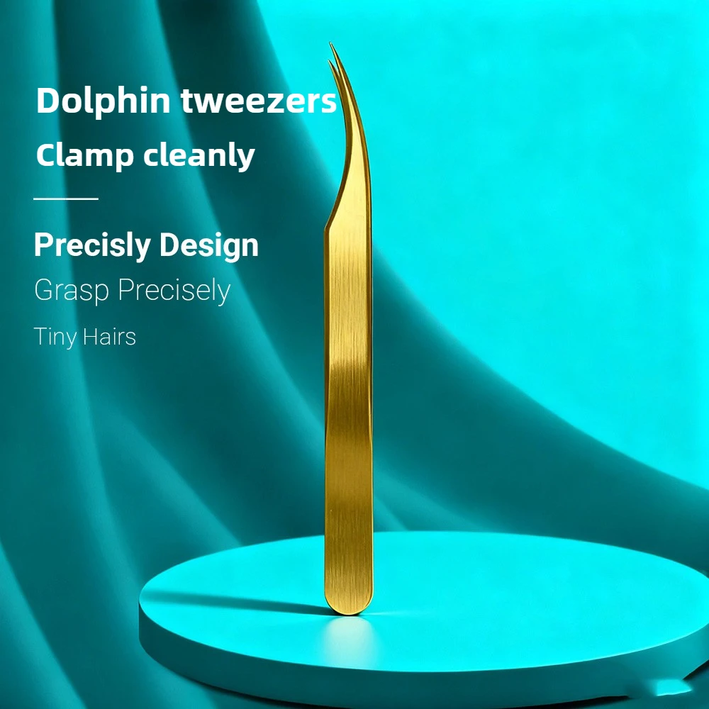 Costume de pincettes à cils de haute précision en acier inoxydable, outil de greffage de cils, ensemble de pinces à sourcils pour débutant-doré