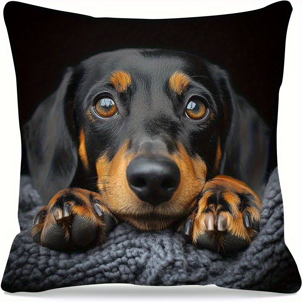 1pc Dachshund Dog Cute Themed Printed Throw Pillow Cover, Suitable for Sofa, Bedroom, Living Room, Healing Gift for Dog Lovers.