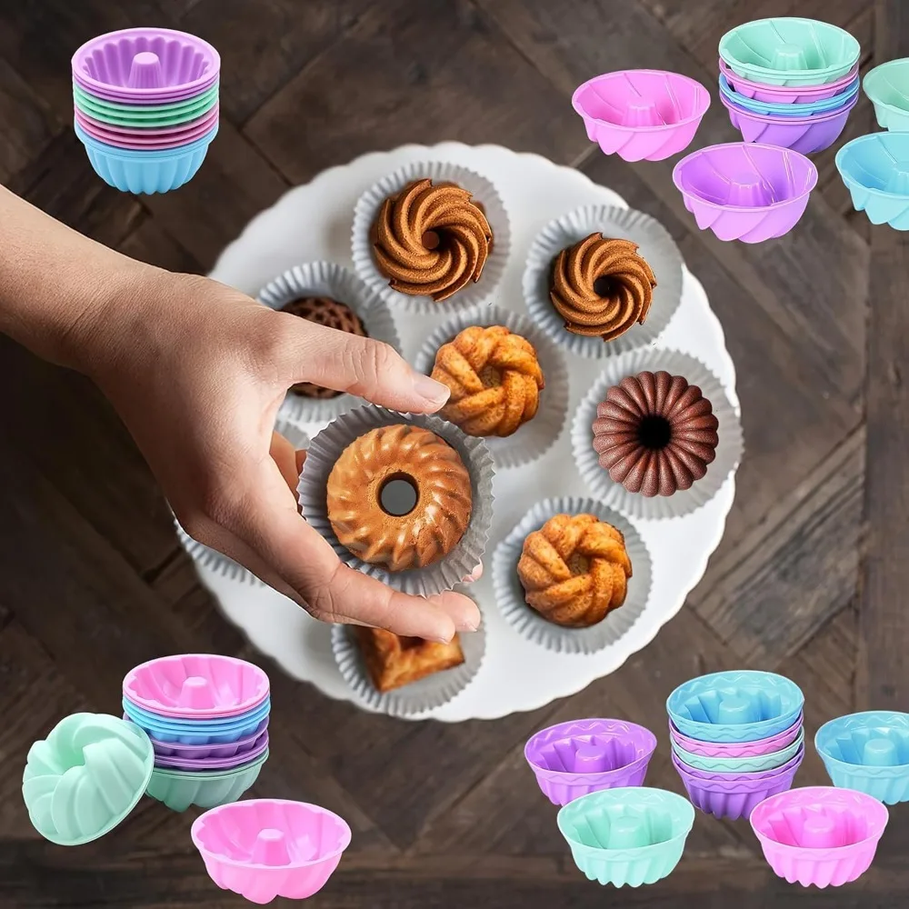 12 Pieces/Set of Silicone Cake Mold Round Muffin Cup Cake Baking Mold Kitchen Cooking Bakeware Making Diy Cake Decoration Tool