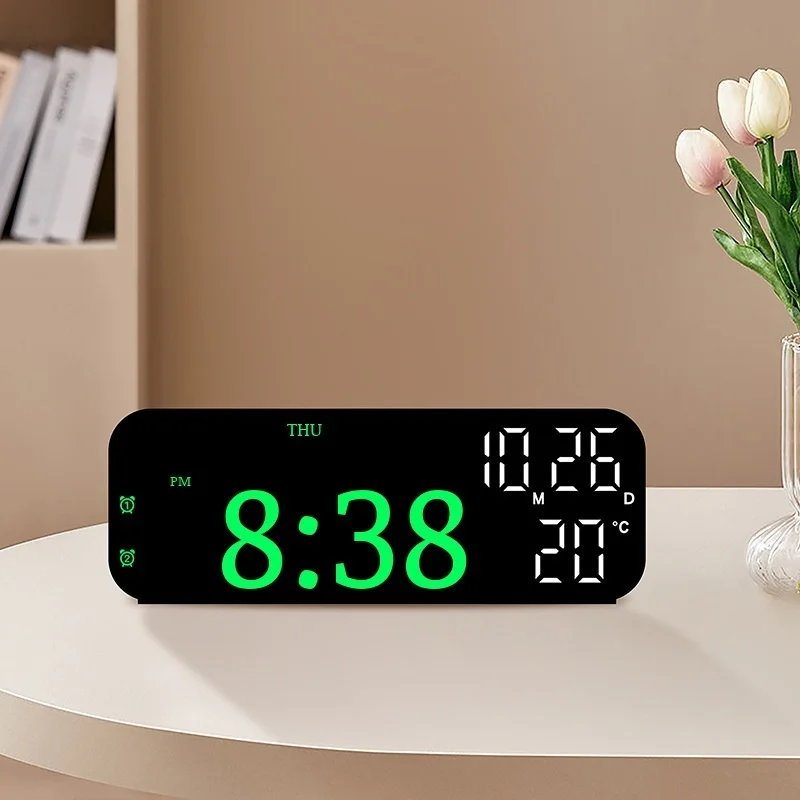 LED Digital Clock USB Date Temperature Day of the Week Snooze Alarm Clock Brightness Adjustment Countdown Voice Activated Desk