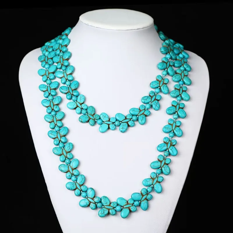 

Turquoise Butterfly Long Necklace Original Design Ethnic Style Handmade Necklace Exquisite Gift for Friends