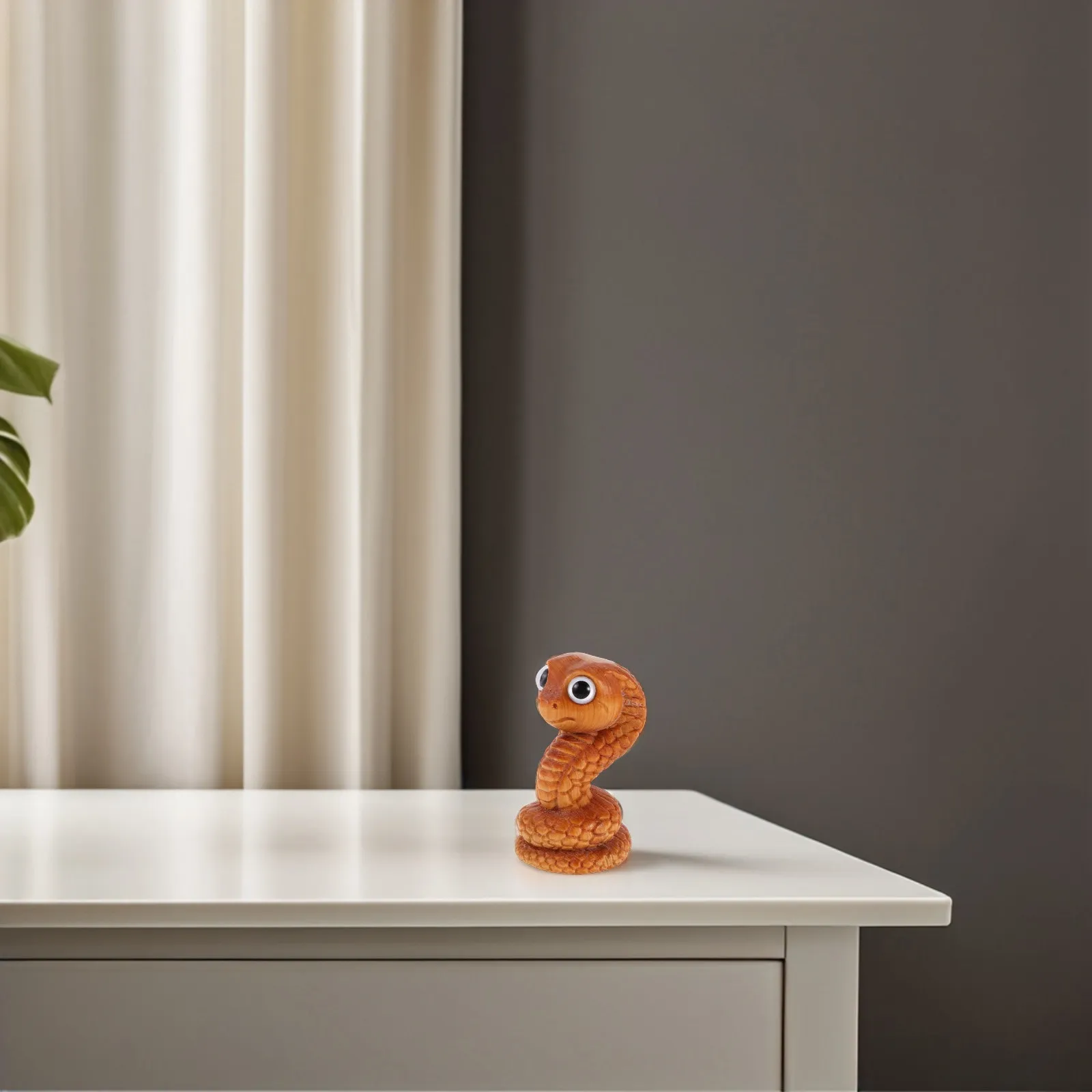 Wooden Snake Sculpture Hand Carved Miniature Cartoonish Zodiac Animal Decor Smooth Detailed Finish Home Office Desk Shelf Mantel