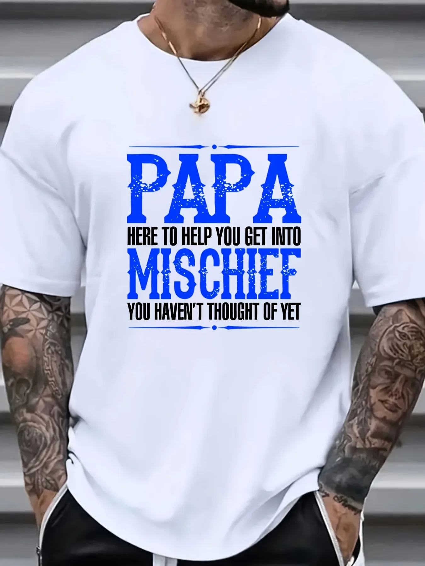 

Large men's PAPA pattern printed T-shirt for summer and men's clothing