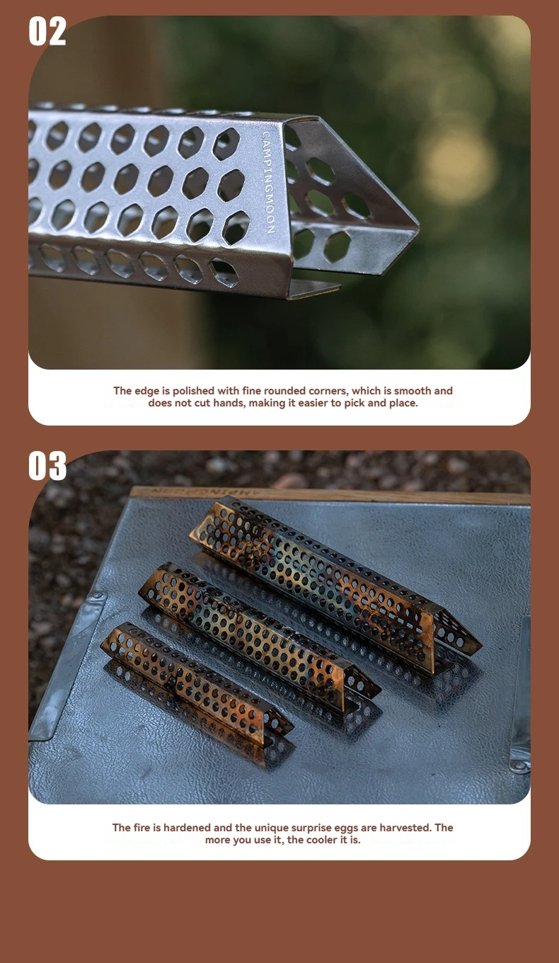 CAMPINGMOON Neuheit A4-CS/A4-CM Luftloch BBQ-Zubehör Campingausrüstung Wiederverwendbares Metall-Brennholz aus Edelstahl – Detail 14