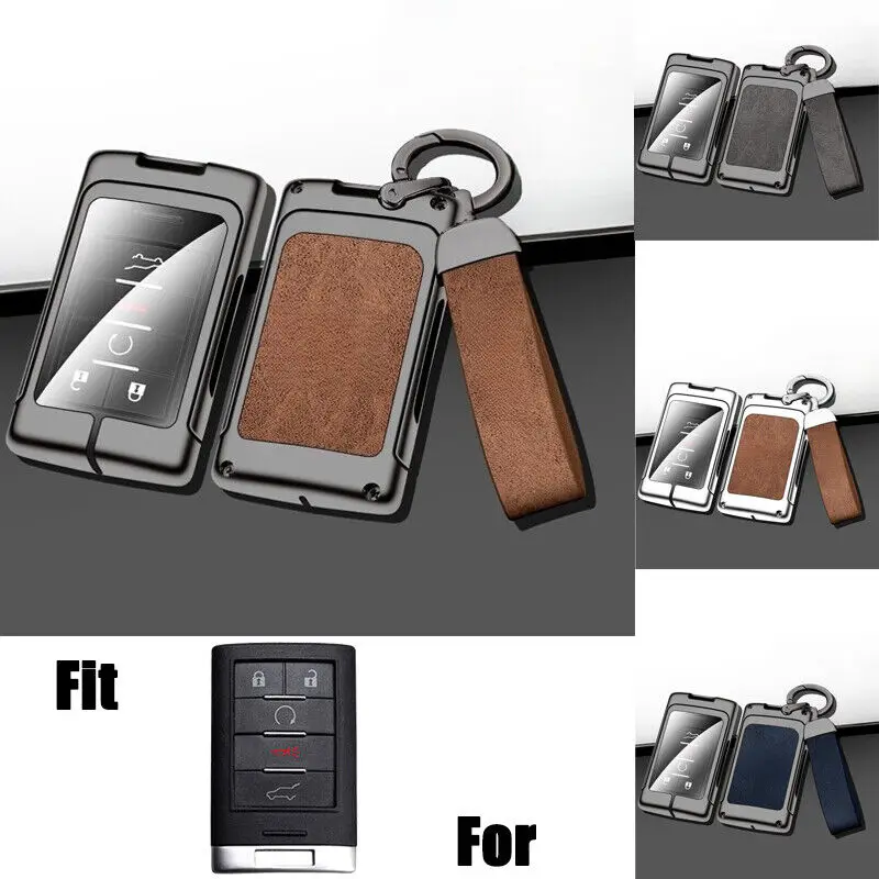 

Zinc Alloy Leather TPU Car Smart Remote Key Fob Case Cover Bag With Keychian For Chevrolet Corvette C7 2014-UP