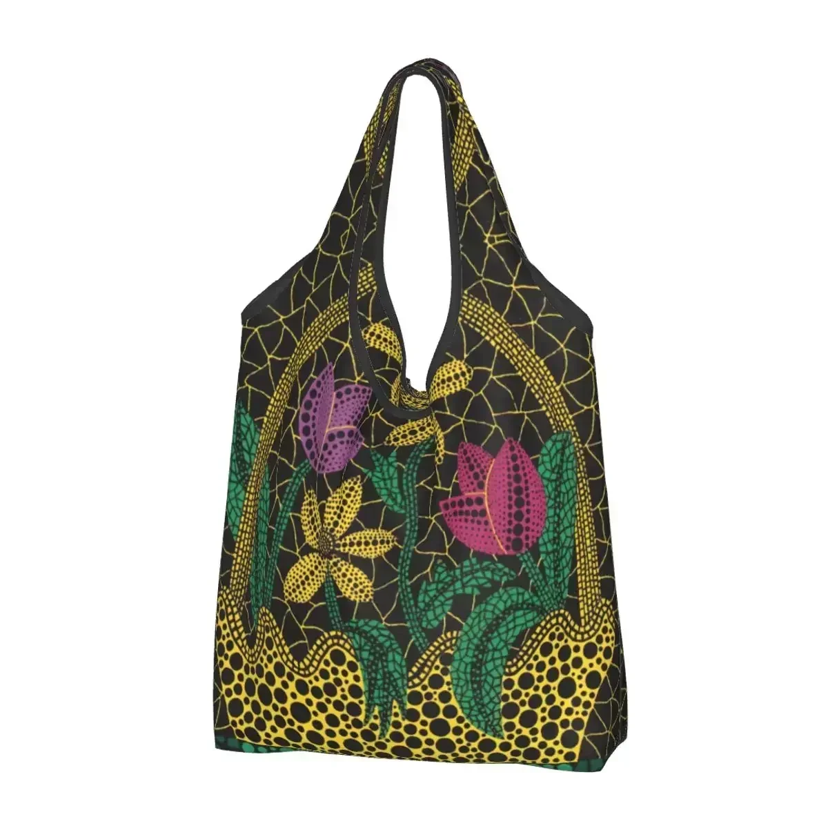 Reusable Yayoi Kusama Shopping Bag Women Tote  Portable Colorful Flower in Basket Grocery Shopper s