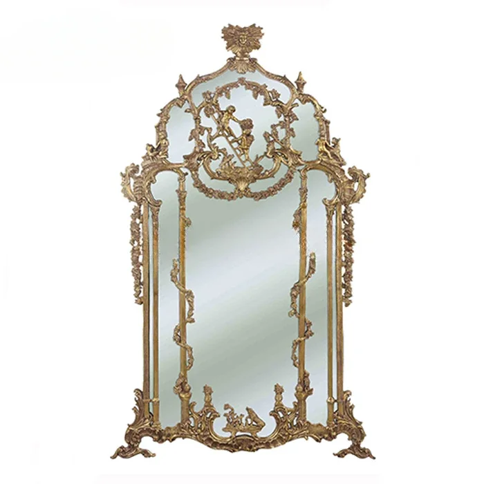 Luxurious European Antique Decoration Luxury Hanging Baroque Copper And glass Oval Mirror For Gift BF08-SJ100018