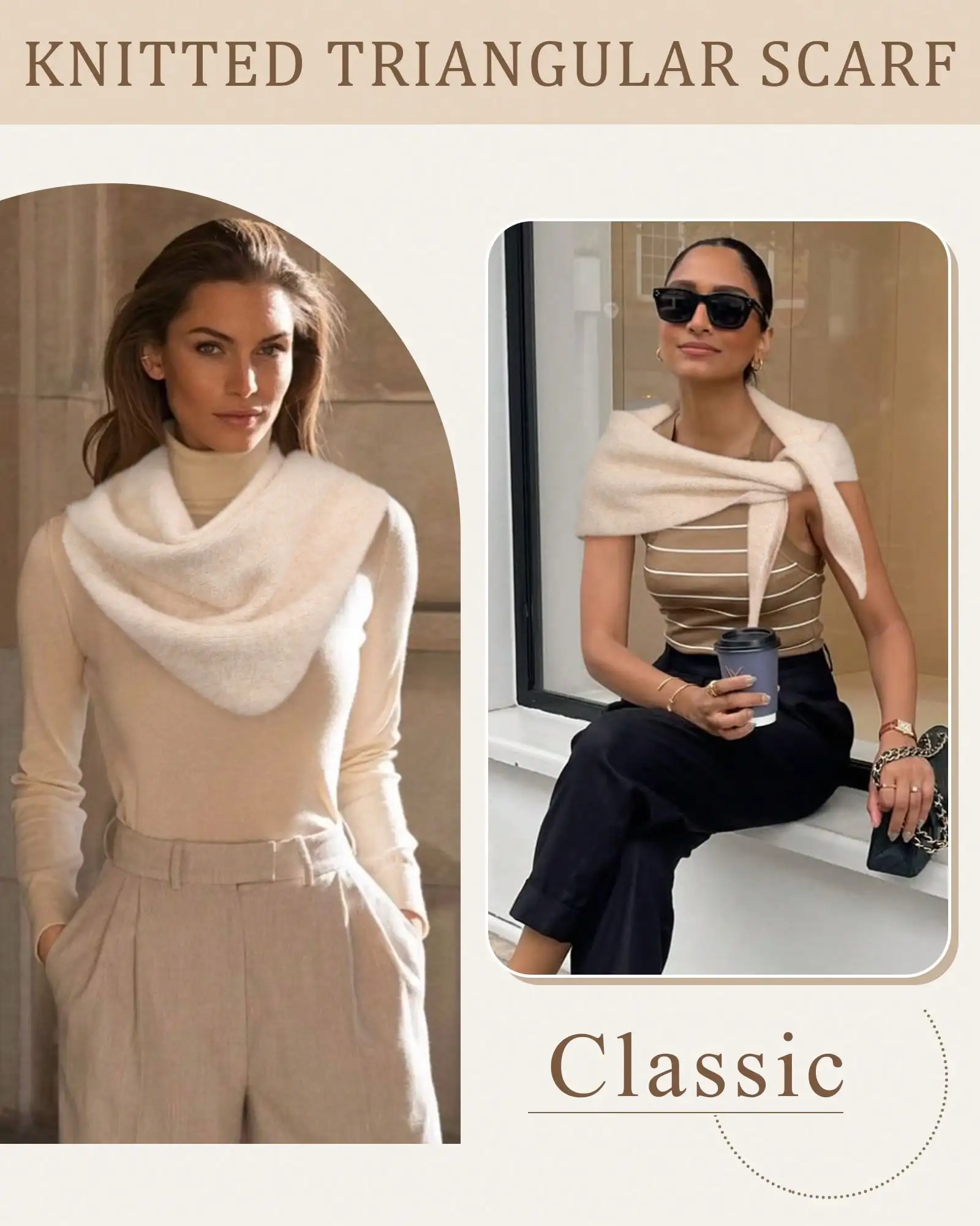 1Pc Women's Wool Knit Triangle Scarf, Oversized Warm Crochet Shawl Wrap, Fall Winter Big Triangle Neck Scarf, Ladies Gift
