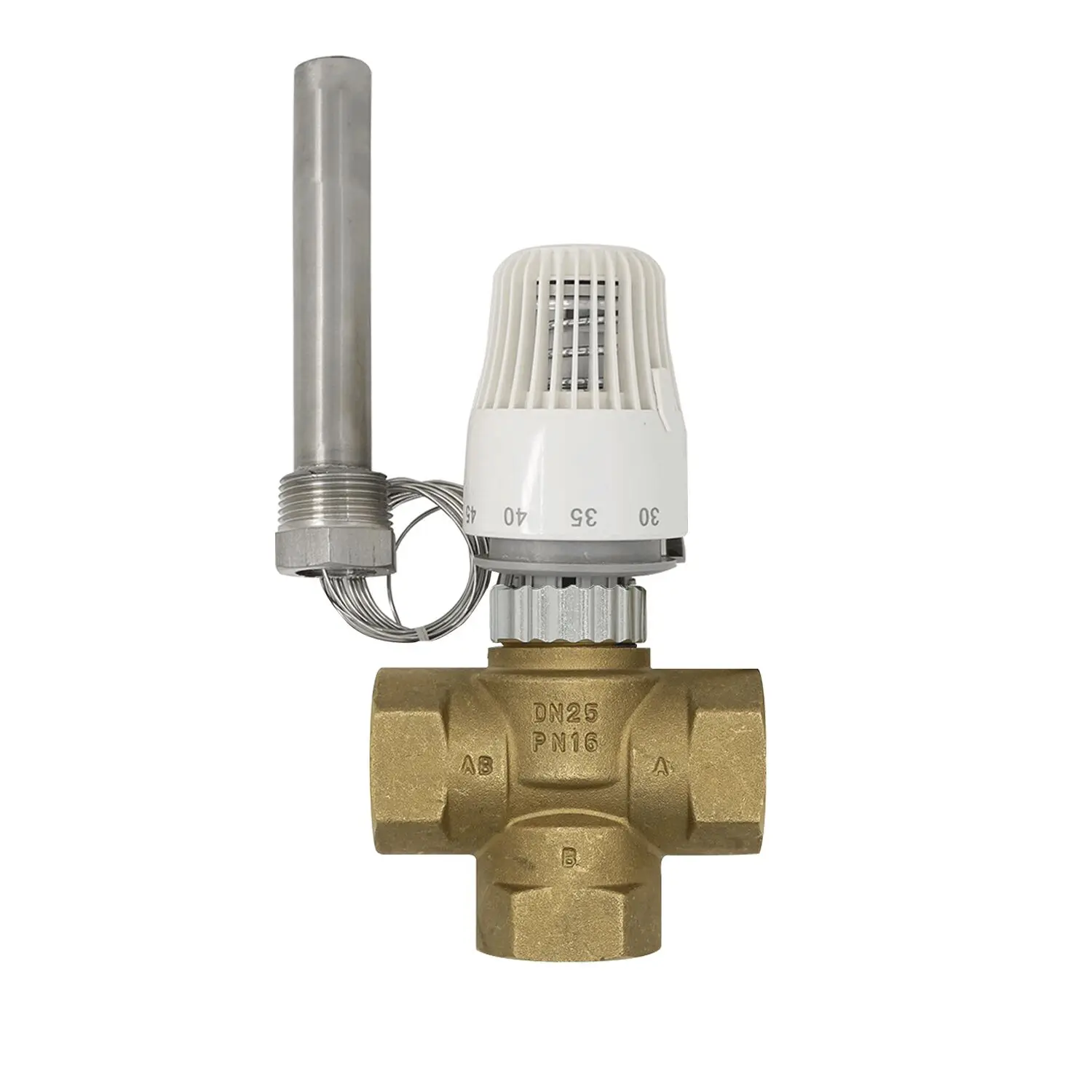 30-70 Degree DN25 Three Way Thermostatic Radiator Valve M30*1.5 Thermowell Floor Heating Control Valve