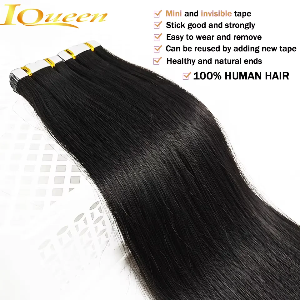 20piece/pack Mini Tape In Human Hair Extensions Straight 100% Human Hair Invisible Adhesive Tape In 16-26inches For Women