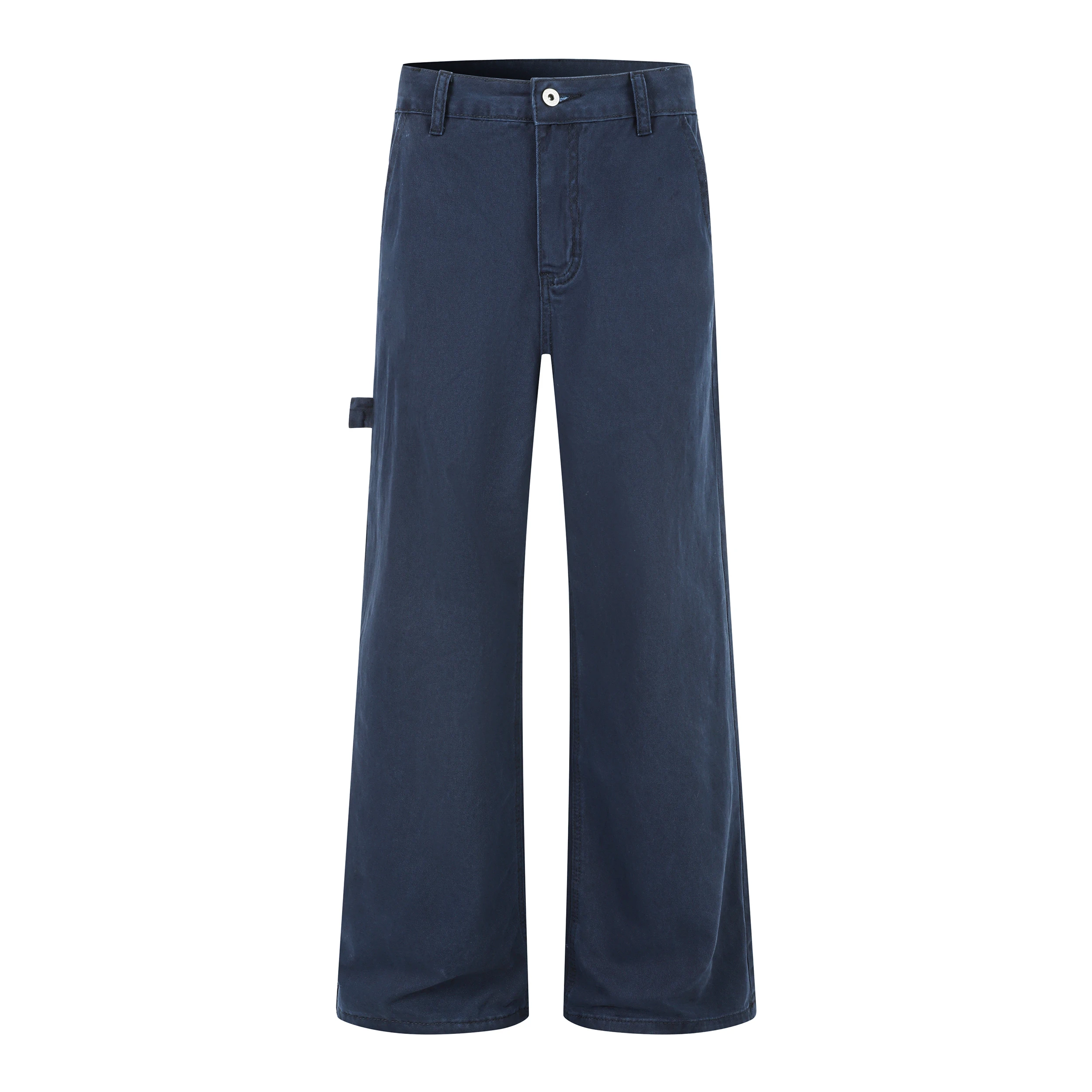 Mens Carpenter Jeans Baggy Black Blue Straight Cargo Workwear Denim Pants Washed Streetwear Slim Flare Trousers Side Pockets