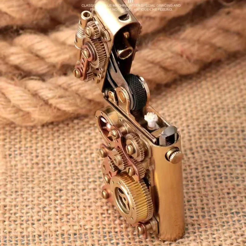 Zorro Steampunk Lighter Gear Linkage Mechanical Creative Pure Copper Torrance Kerosene Lighter Personality Men\'s Gift