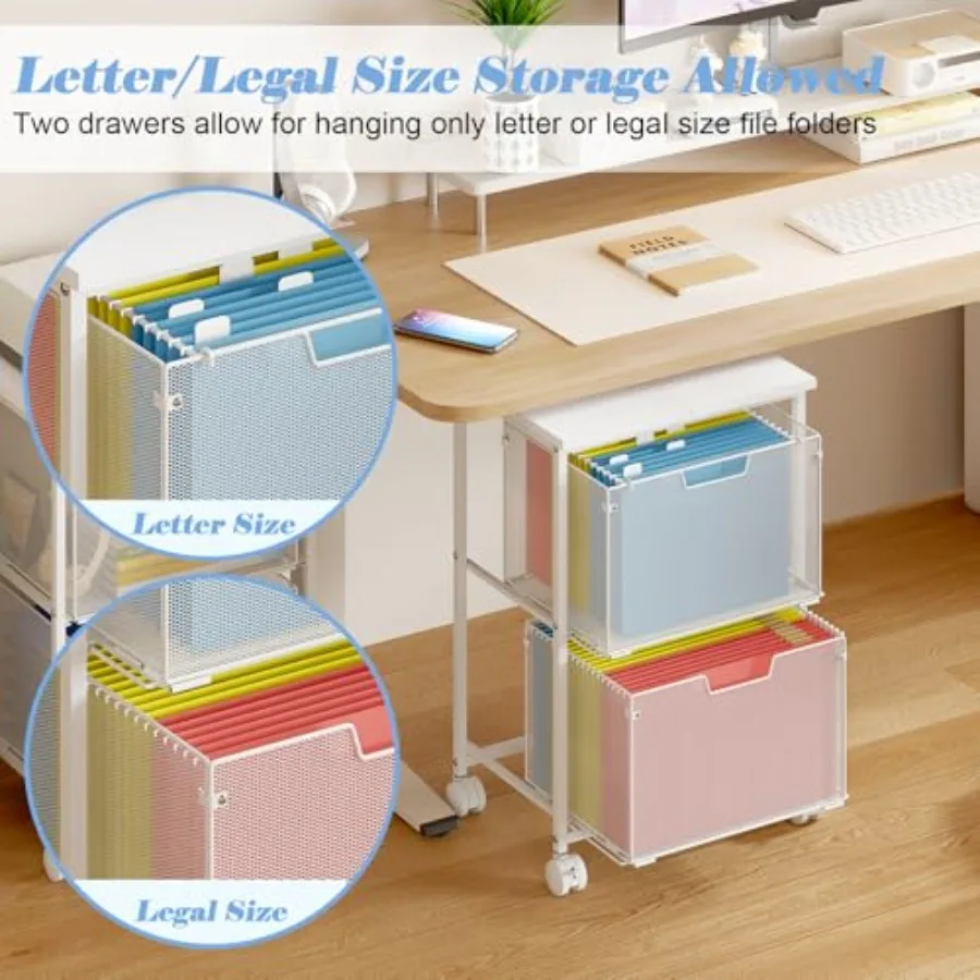 Sbanmao Letter/Legal Rolling File Cabinet, Rolling File Cart with Filing Cabinet for Home Office, Hanging File Folders Organize